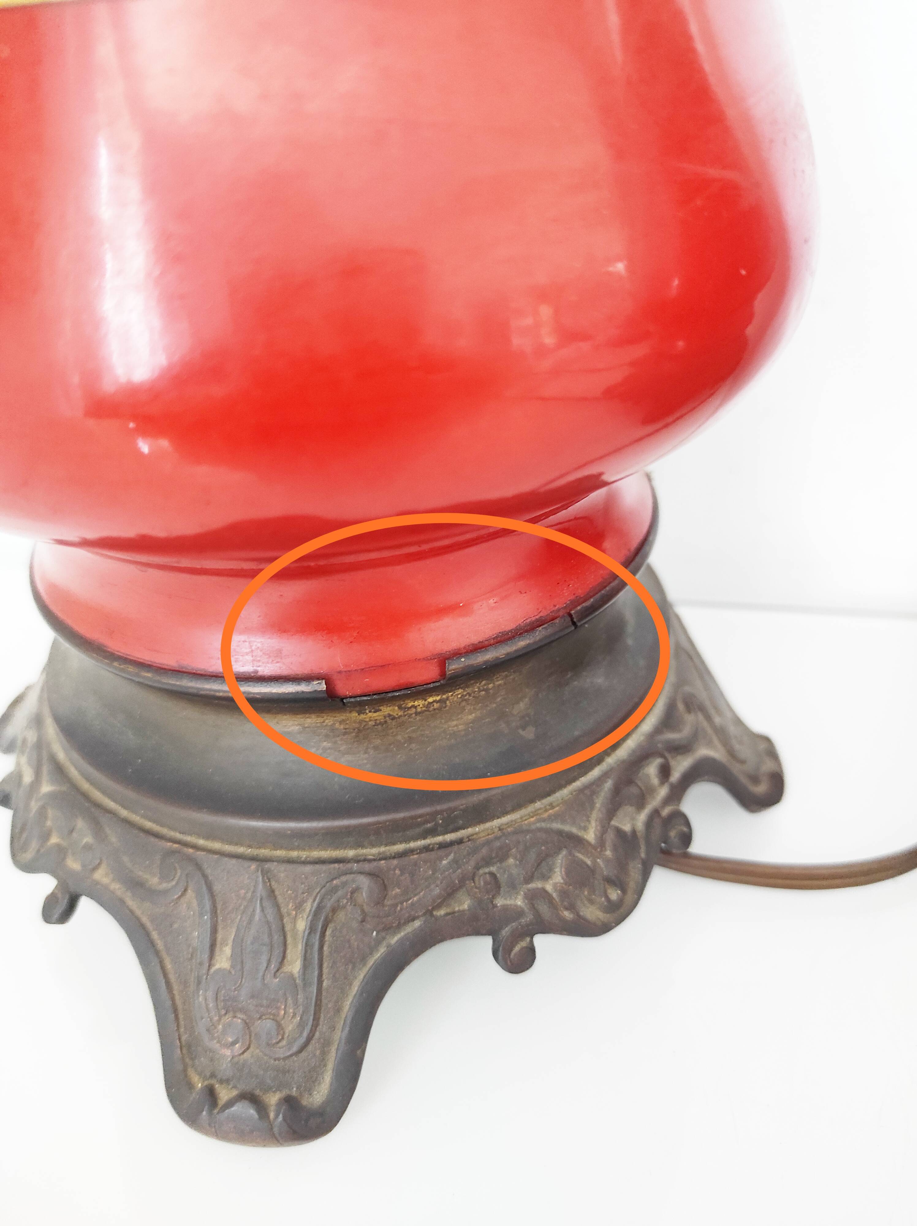 Paire de pieds de lampe rouges, 1900