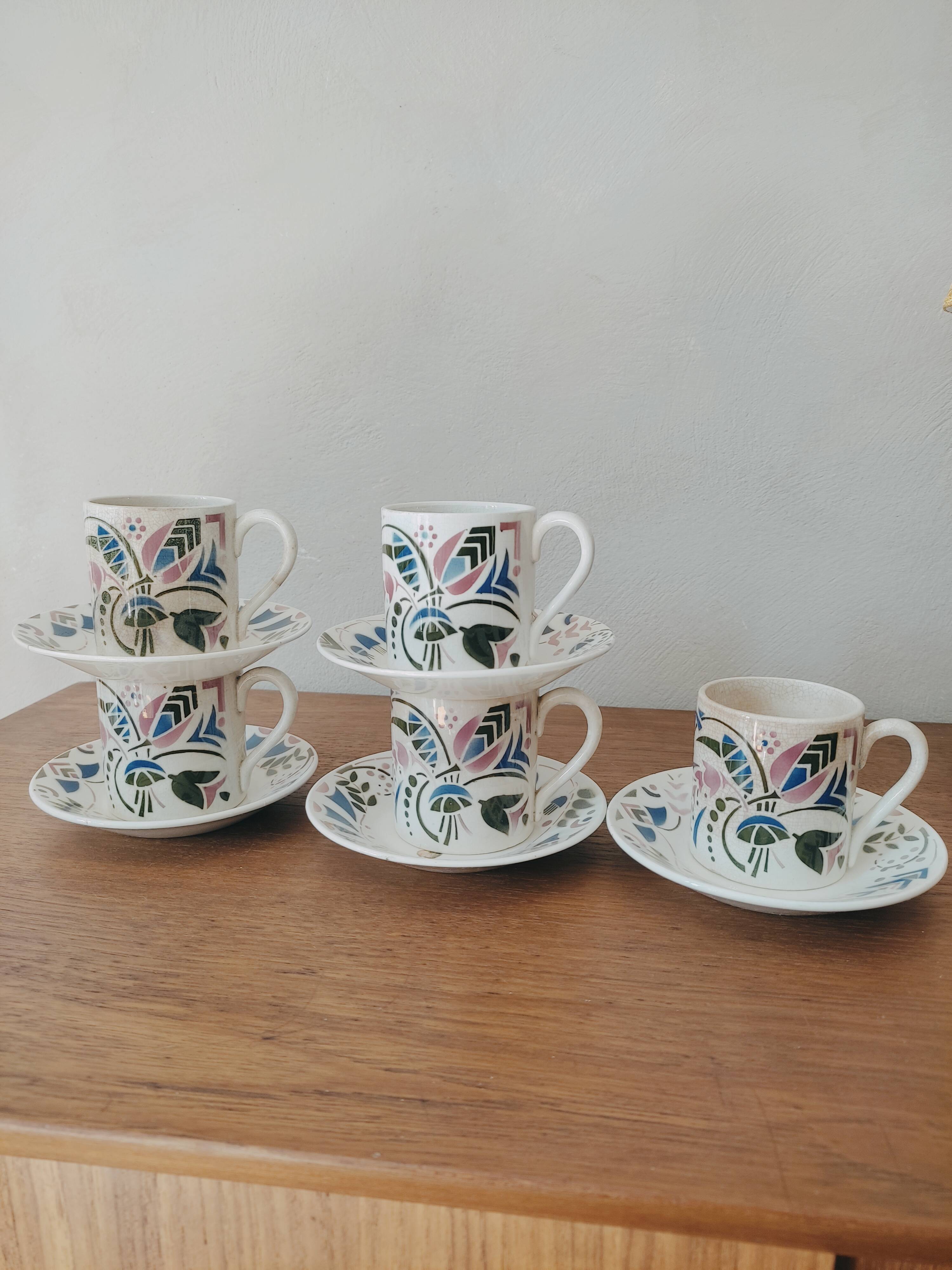 Set of 5 espresso cups in Lunéville earthenware
