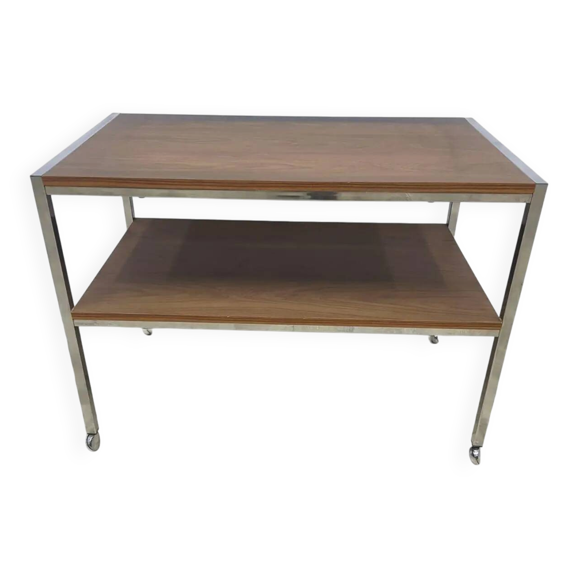 Mobile side table, brown, veneer, chrome-plated steel, Germany, 1970s.