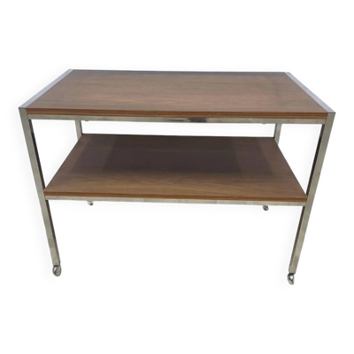 Table d'appoint mobile, marron, placage, acier chromé, Allemagne, années 1970.
