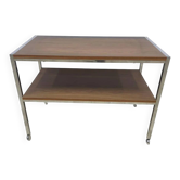 Mobile side table, brown, veneer, chrome-plated steel, Germany, 1970s.