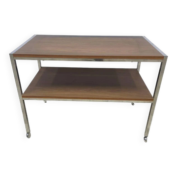 Mobile side table, brown, veneer, chrome-plated steel, Germany, 1970s.