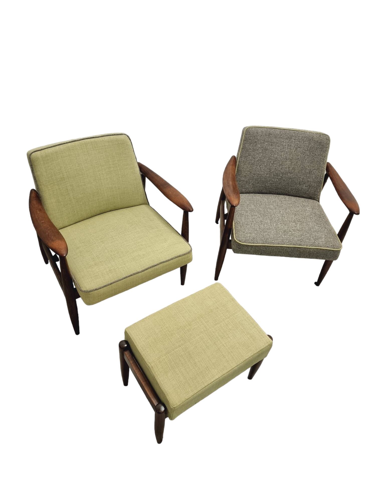 Set of GFM-87 armchairs with footrest by E. Homa/J. Kędziorek, 1960-70's, Polish
