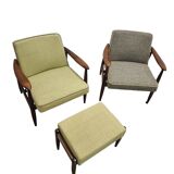Set of GFM-87 armchairs with footrest by E. Homa/J. Kędziorek, 1960-70's, Polish