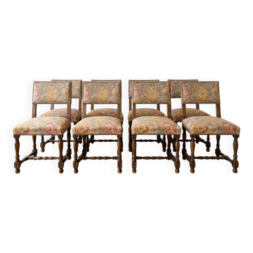 Set of 8 vintage upholstered chairs in traditional style.
