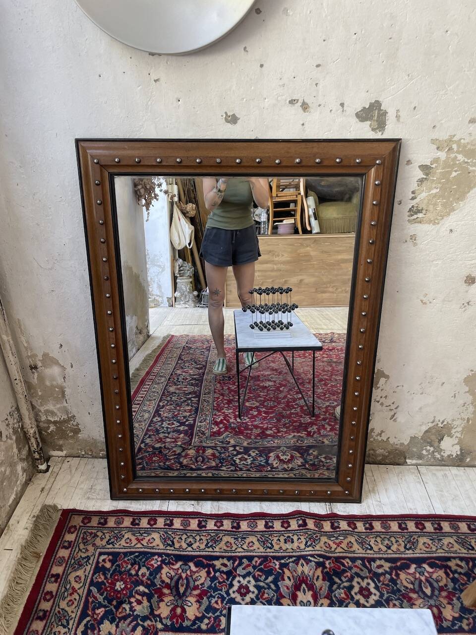 1900 wooden mirror with nails