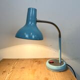 Lampe de table industrielle en col de cygne bleu, années 1960