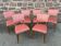 Suite de 6 chaises art déco 1950 noyer & velours rose