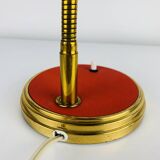 1950s desk lamp, red metal and brass
