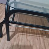 Table basse métal noir et verre fumé extensible