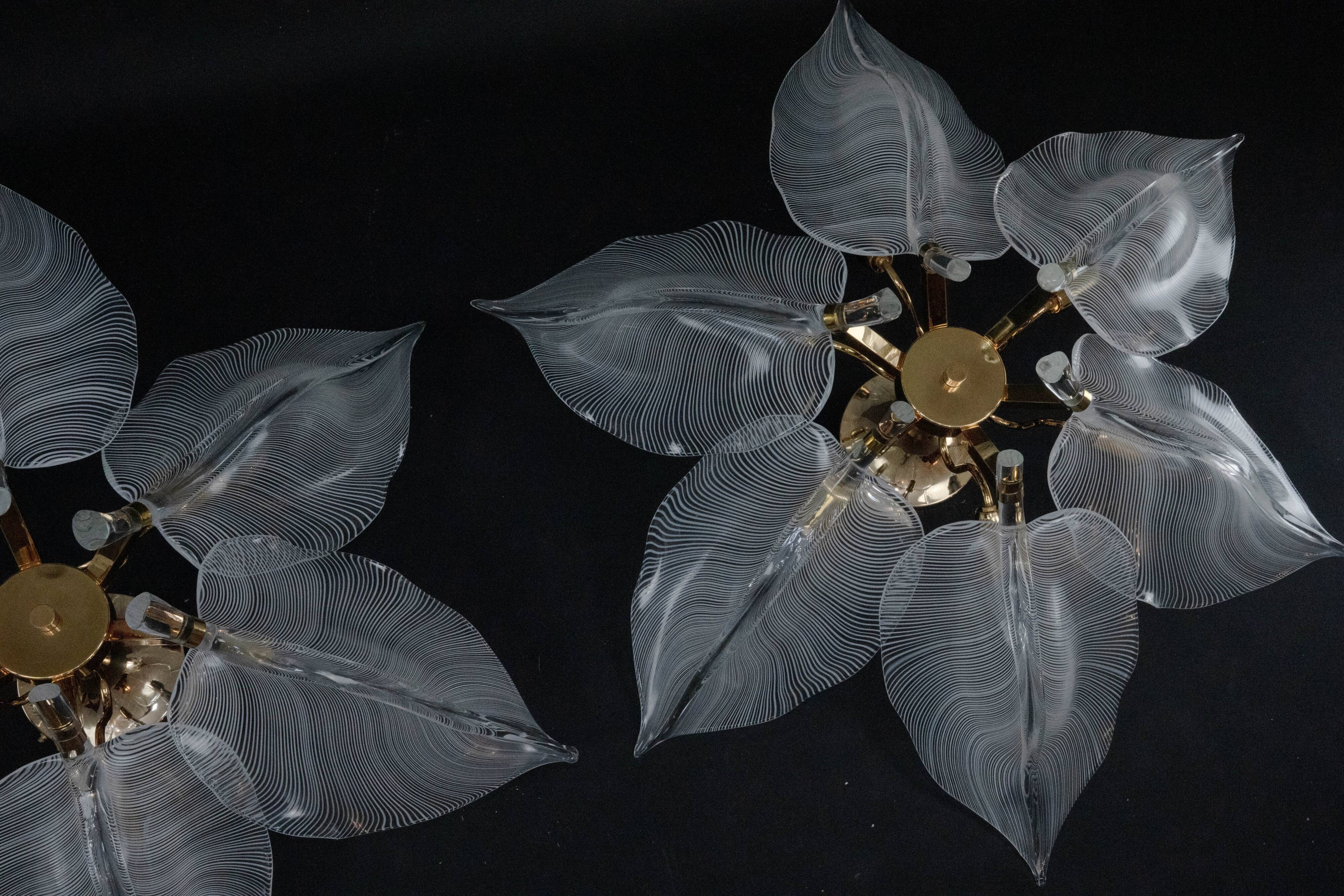 Plafonniers en verre de Murano en forme de feuille Franco Luce des années 1970.