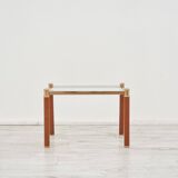 1970s gold chrome and leather coffee table + end table