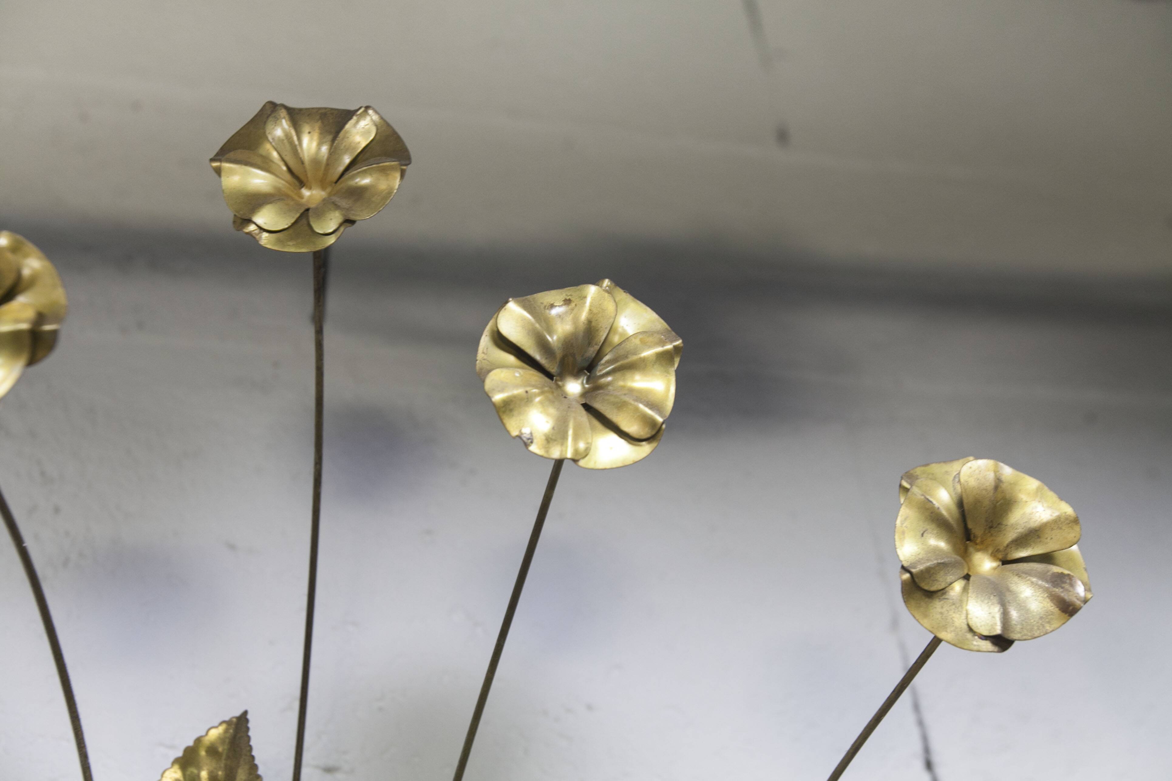 Pair of double flower bouquet sconces in brass 1960