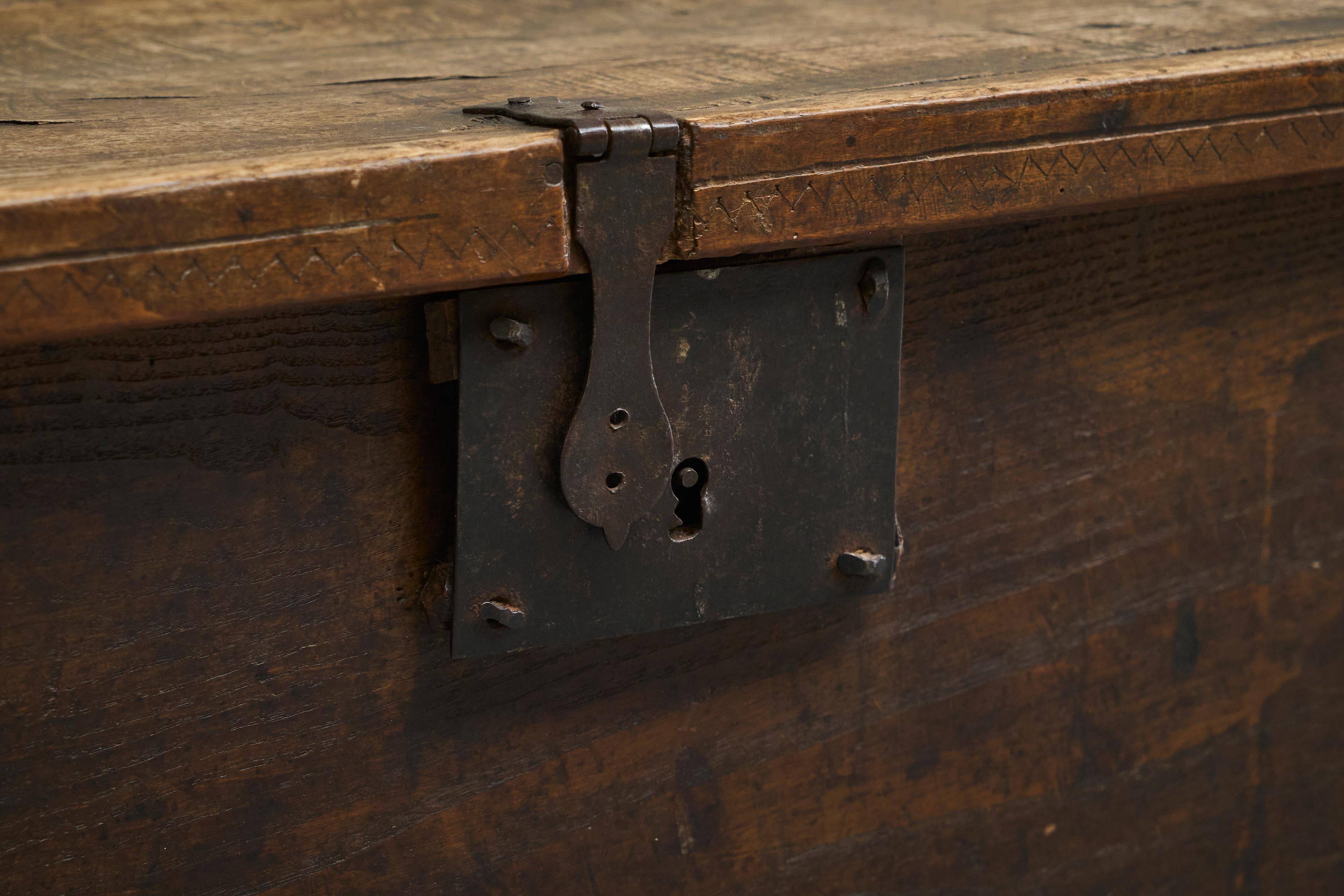 Oak and wrought iron mallet, early 18th century.