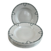 Set of 7 deep plates in earthenware, decorated with a green frieze.