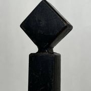 Pair of Modernist Black Iron Andirons with Diamond Finials and Angled Bases