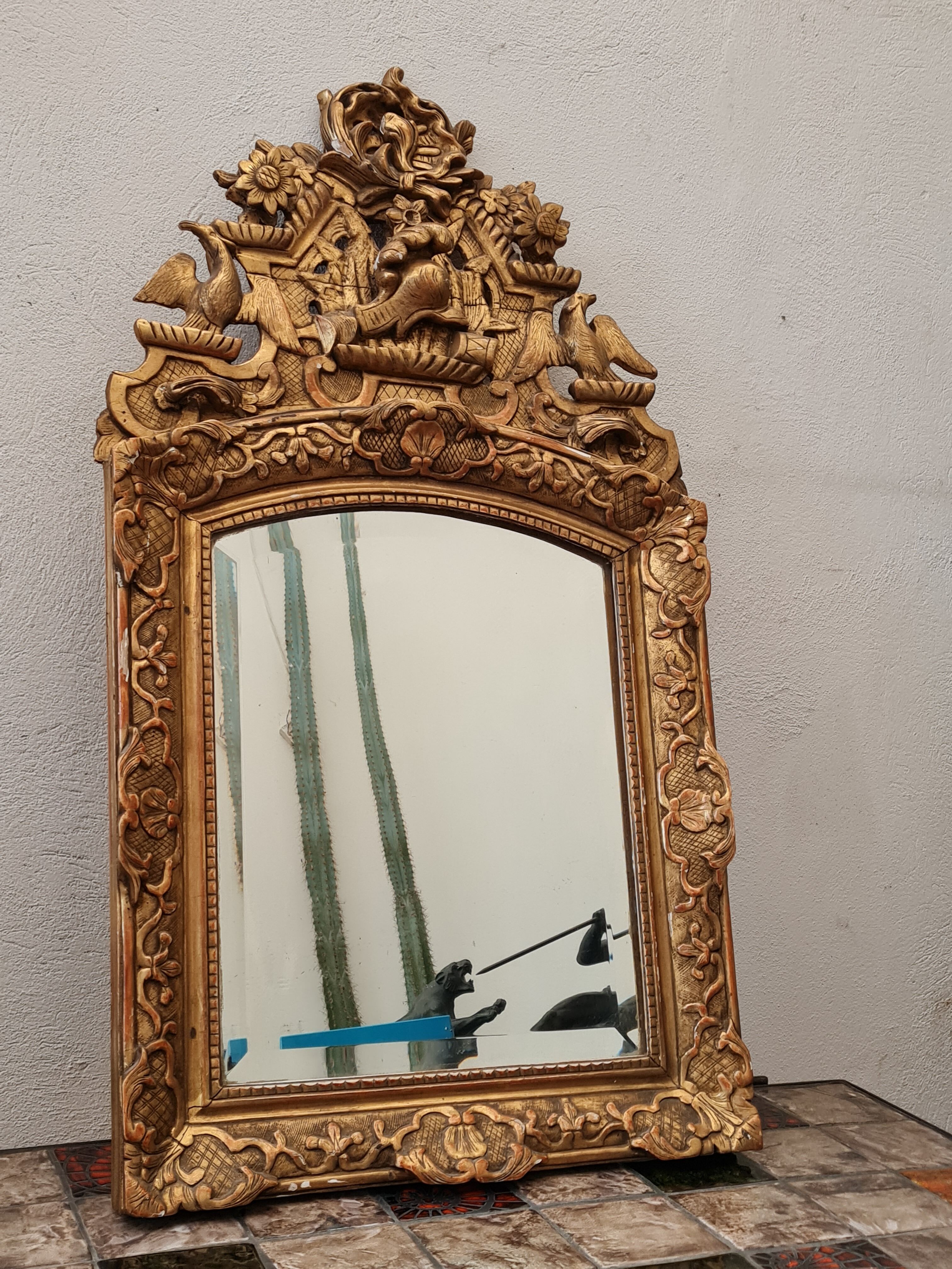 Mirror with pediment gilded carved wood late eighteenth century SB