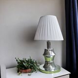 Mid Century Modern chromed table lamp with white pleated shade