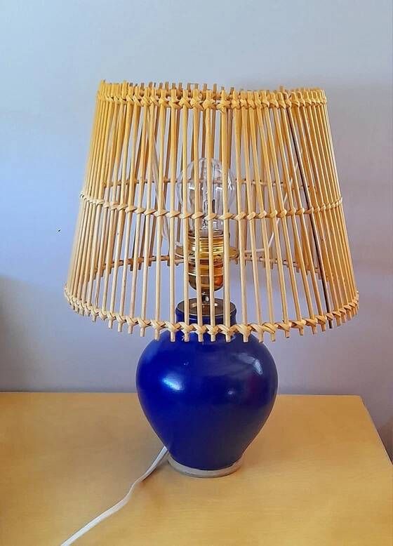 Lampe en grès émaillé bleu 1960
