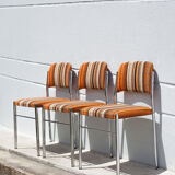 Lot 3 chairs vintage fabric, chrome metal chair, orange/brown/beige wool fabric, retro