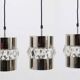 Three Bakalowits pendant lamps in nickel, brass, and faceted crystal, Austria, 1950s.