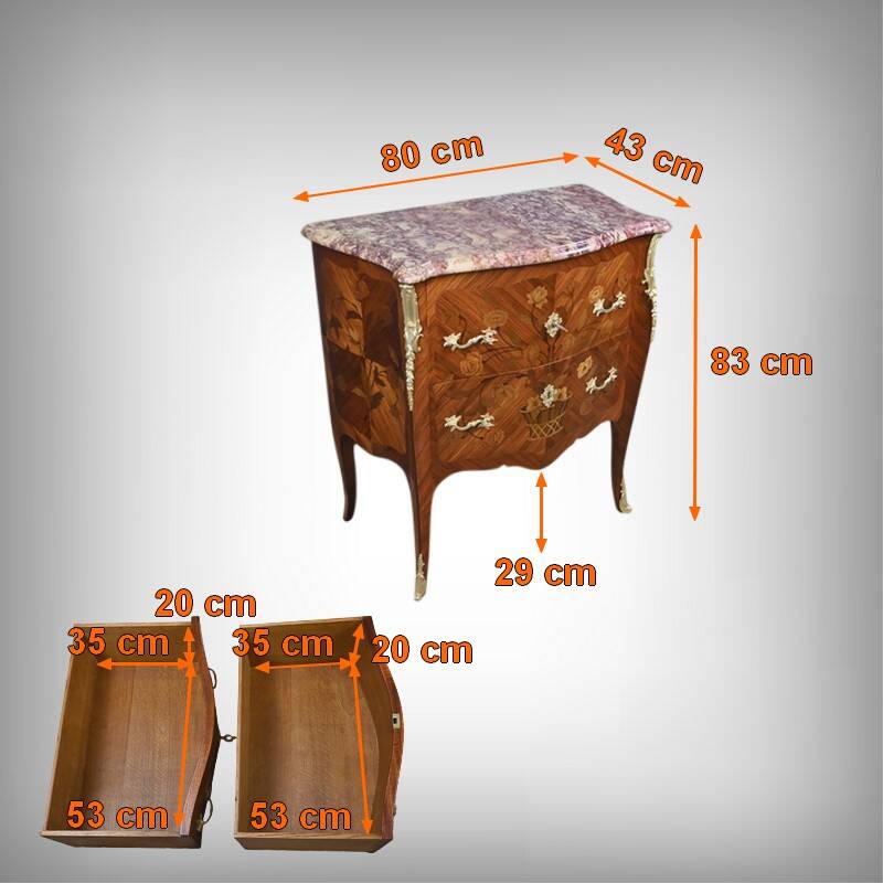 Small marquetry chest of drawers, Louis XV style – early 20th century