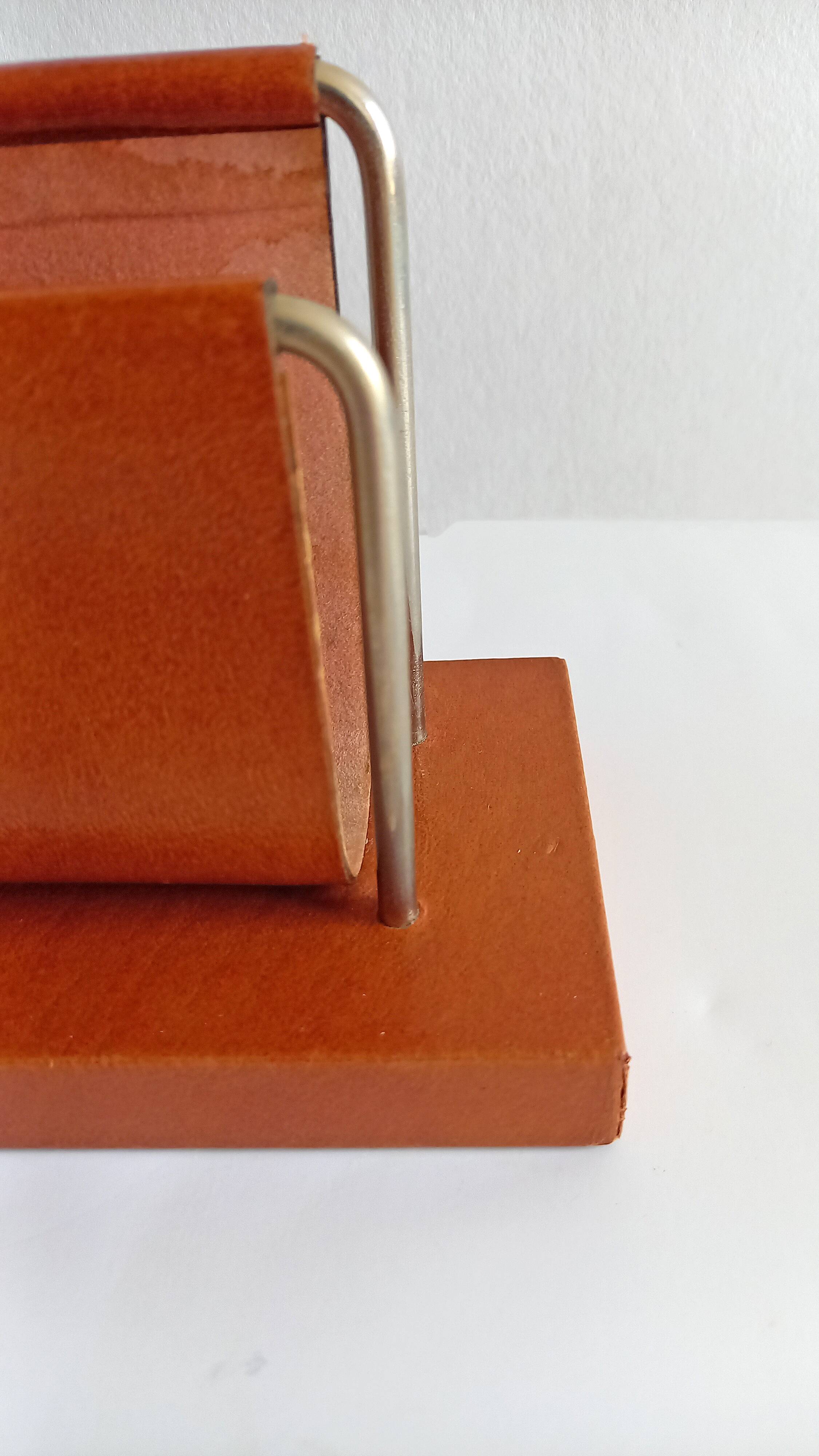 Old Mail holder / Office letter holder All leather Vintage 1960s