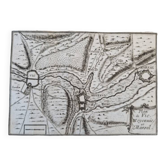 17th century copper engraving "Plan of Vic, Moyenvic and Marsal" By Pontault de Beaulieu