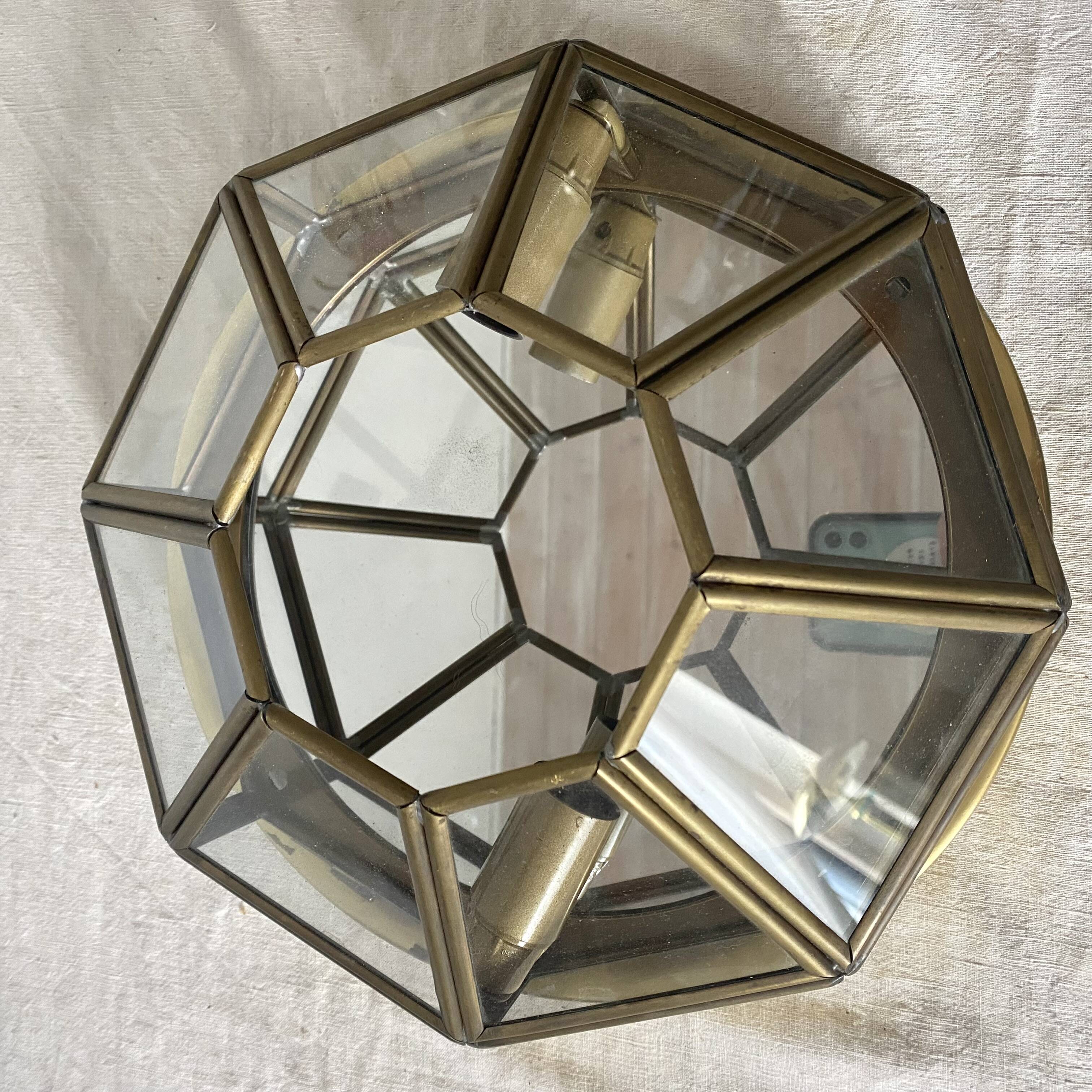 Faceted glass and brass ceiling light