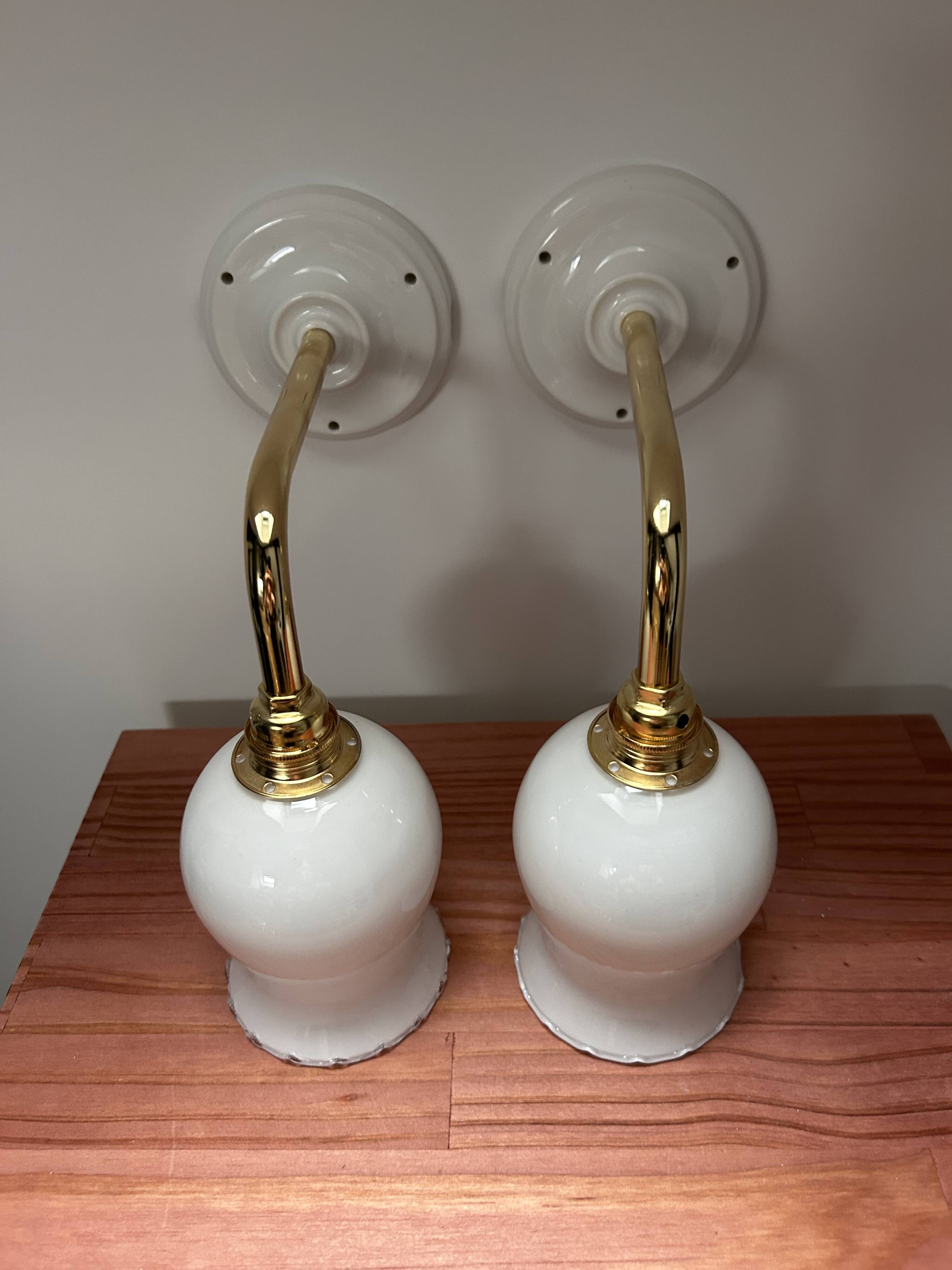 Pair of white opaline wall lights