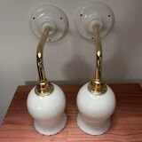 Pair of white opaline wall lights
