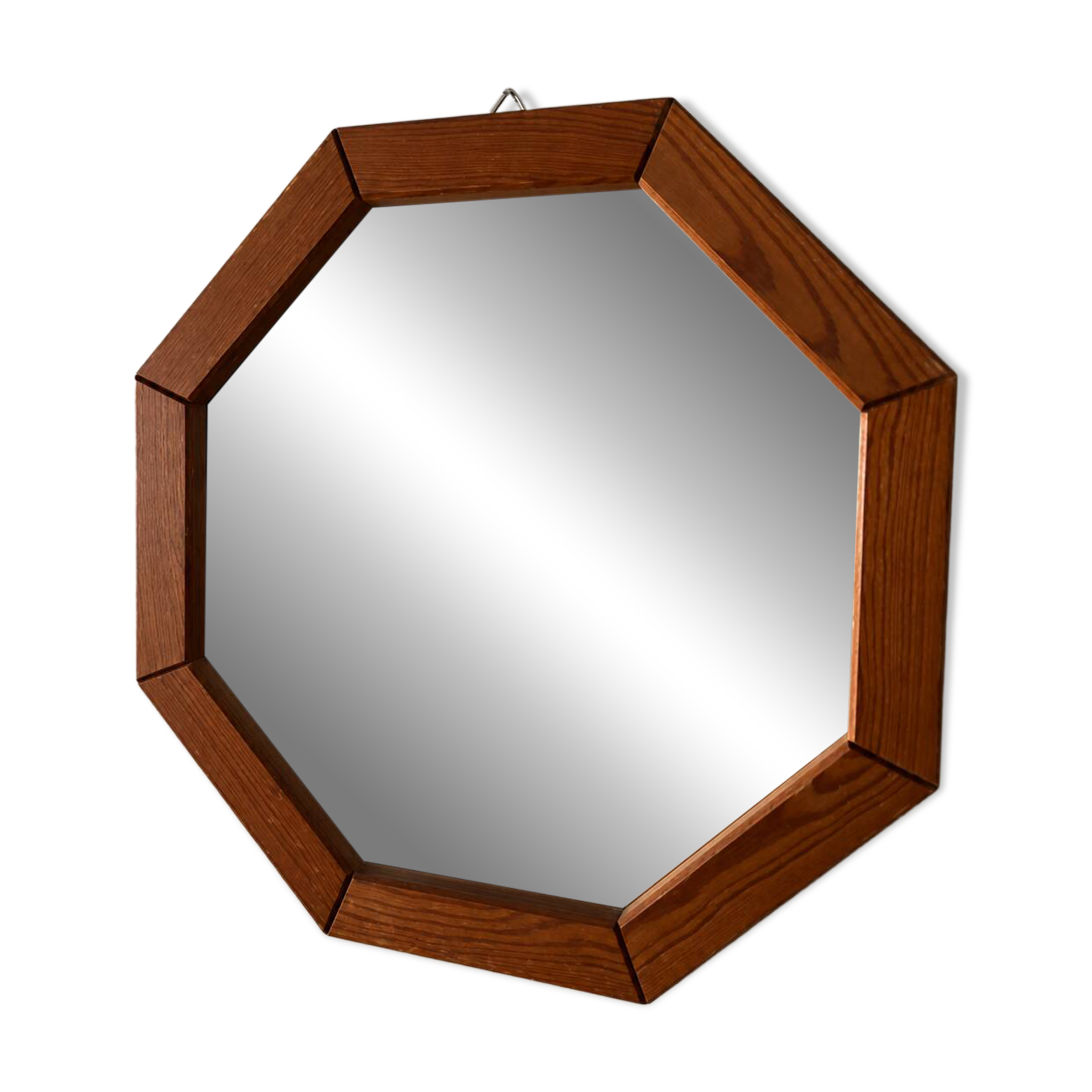 Vintage Octagonal Wooden Wall Mirror – 1970s Geometric Design