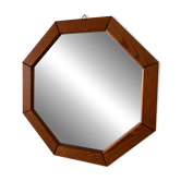 Vintage Octagonal Wooden Wall Mirror – 1970s Geometric Design