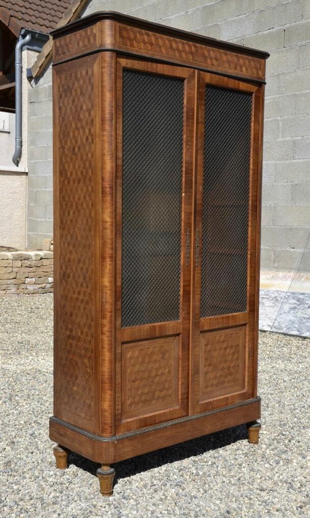 Marquetry and bronze showcase