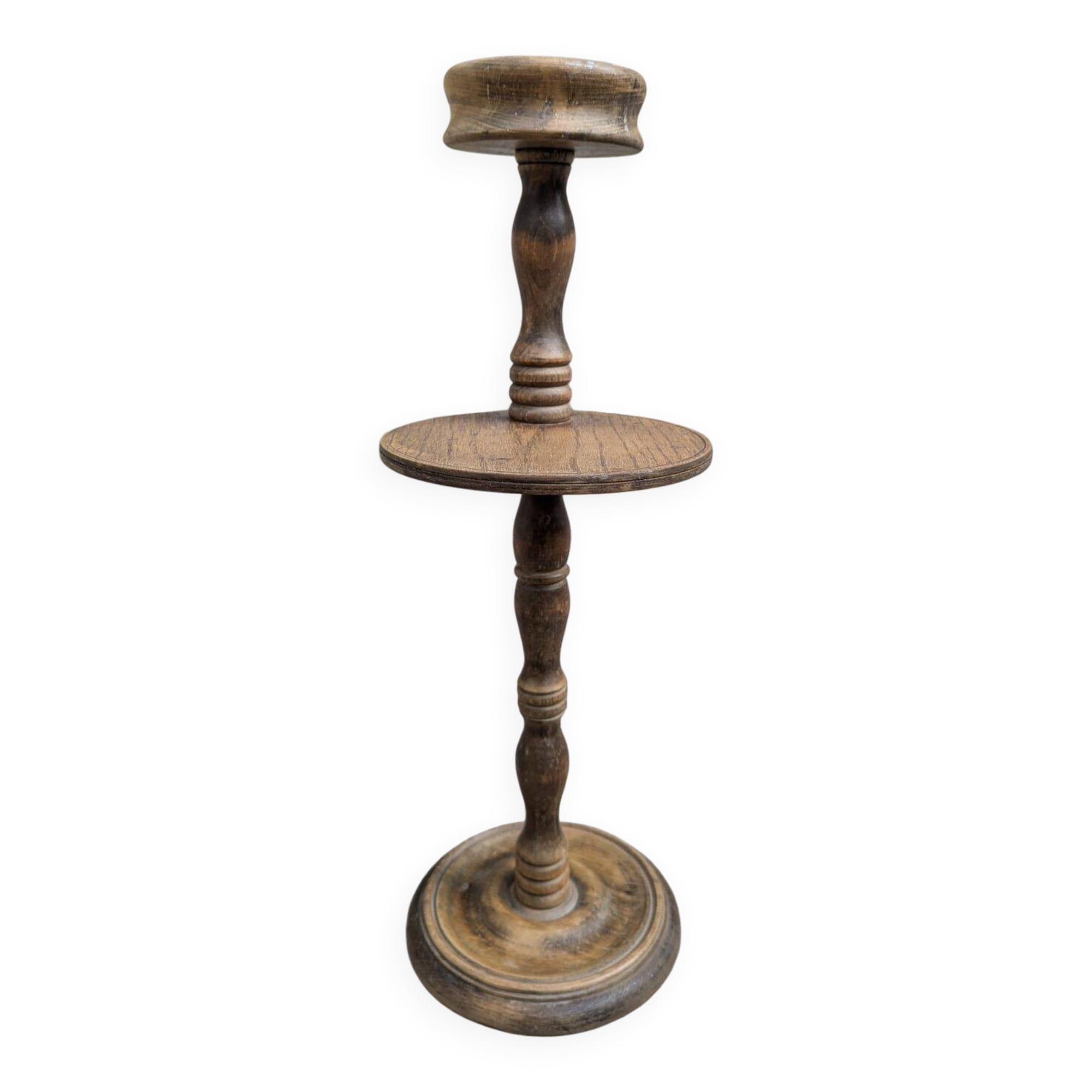 Vintage turned wood ashtray on stand - Height 55 cm - Rustic style