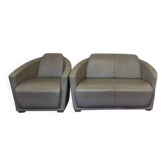 Canapé 2 places et un fauteuil en cuir gris Italia