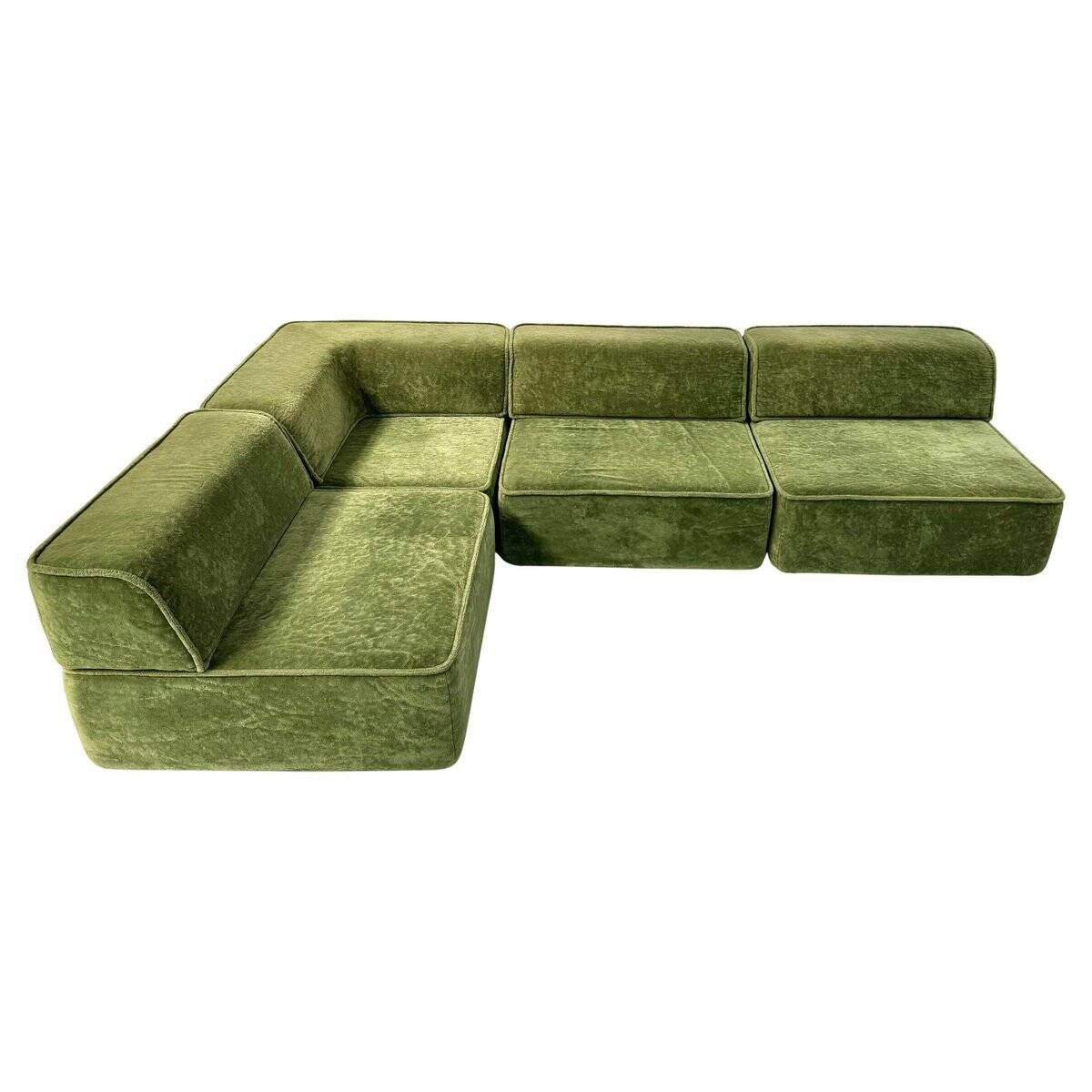 Canapé modulaire vintage Trio en tissu teddy vert de Cor, années 1970, ensemble de 4.