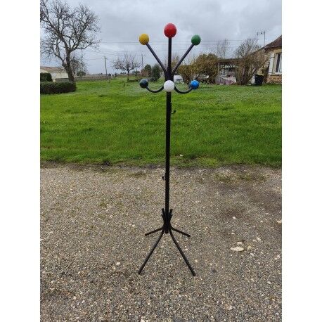 Vintage coat rack, metal and wooden balls.