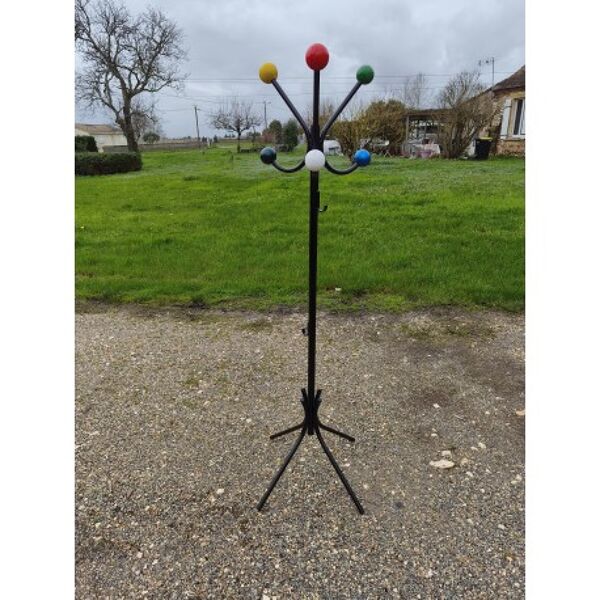 Porte manteaux vintage, métal et boules bois