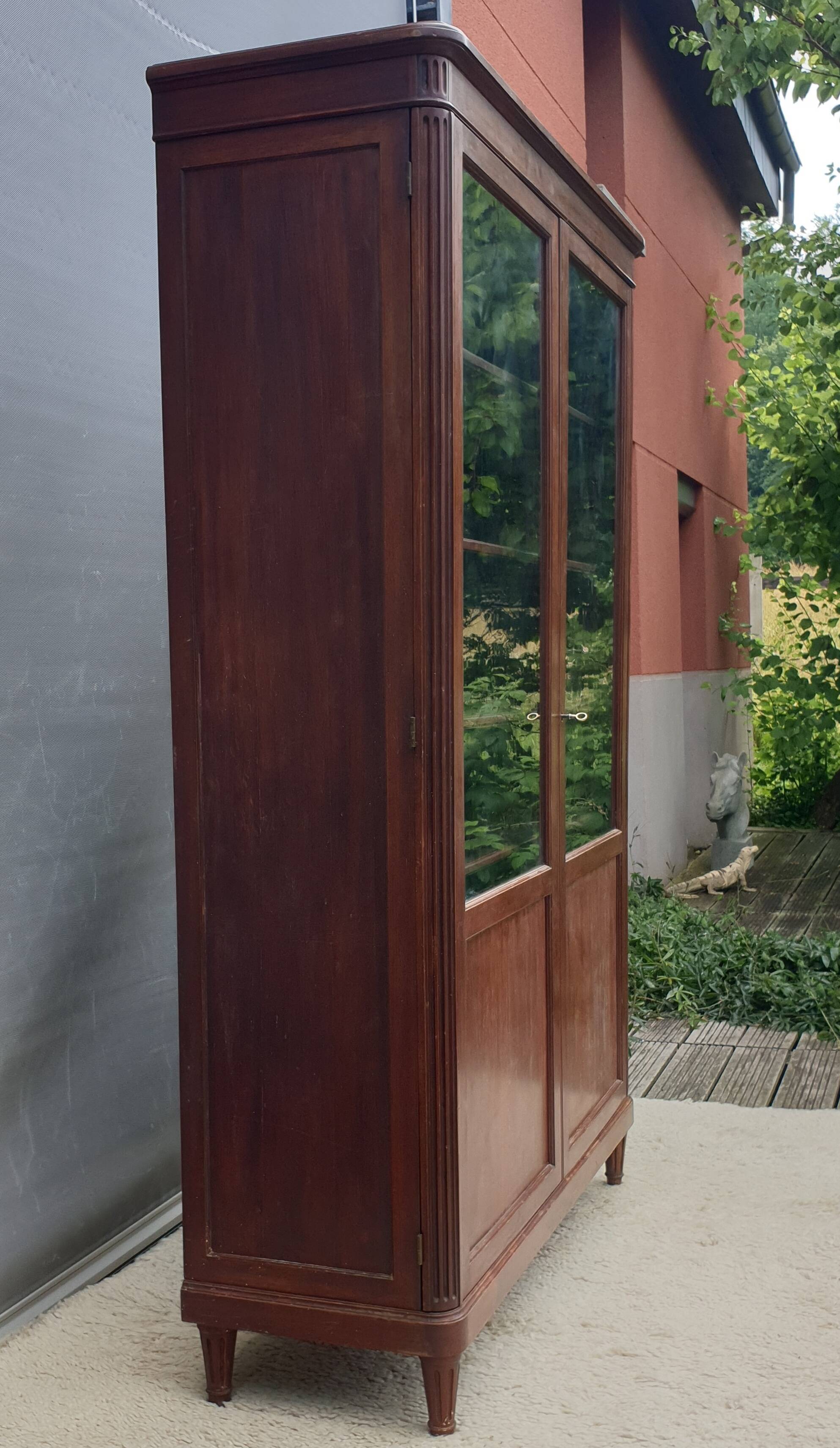 Mahogany library showcase Louis XVI style