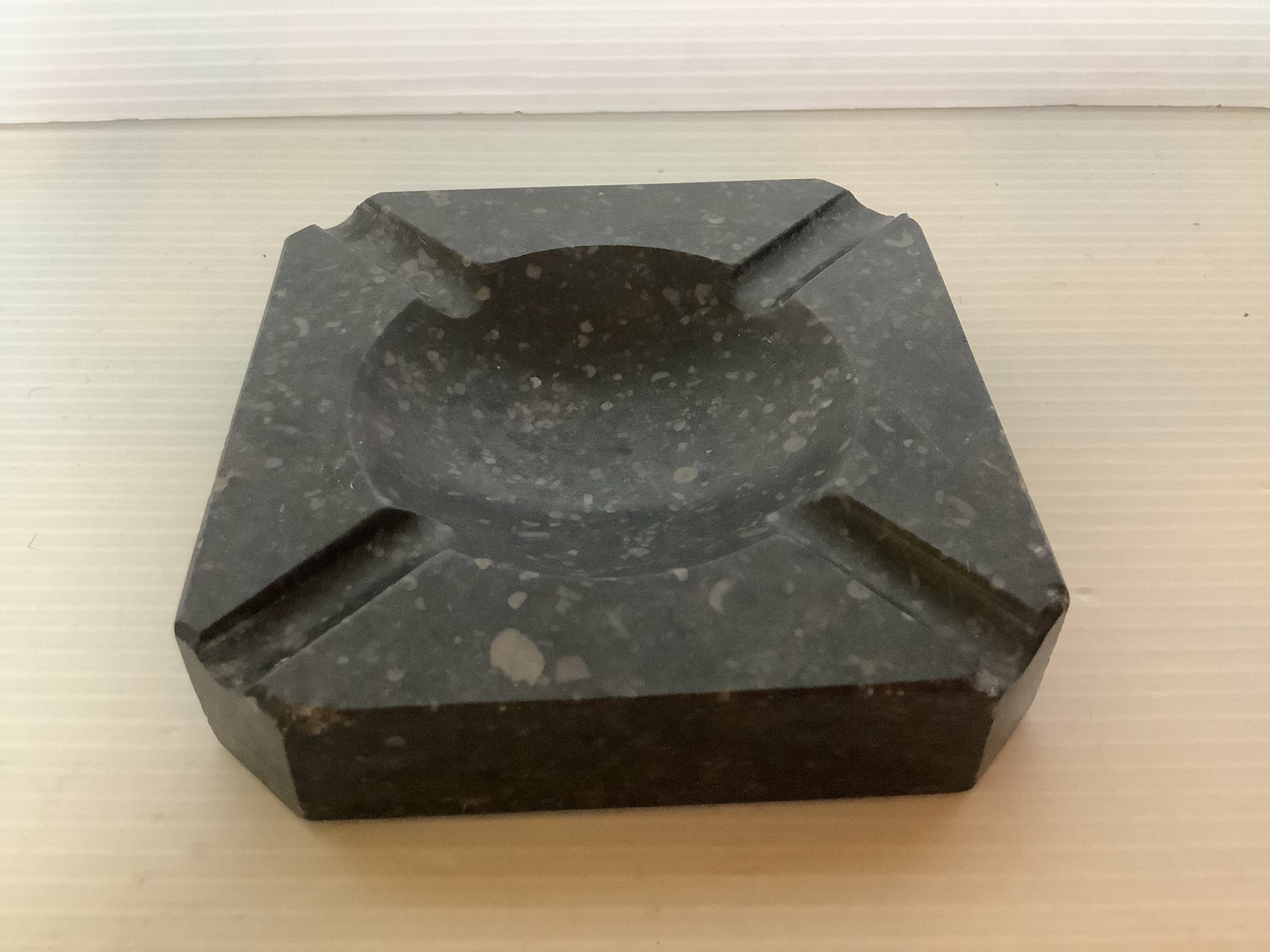 Square black marble ashtray and catchall.