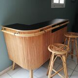 Bar rotin et ses 2 tabourets  60