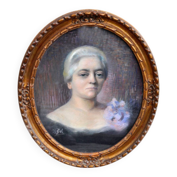 Portrait au pastel d'une élégante encadré, époque fin XIXe siècle
