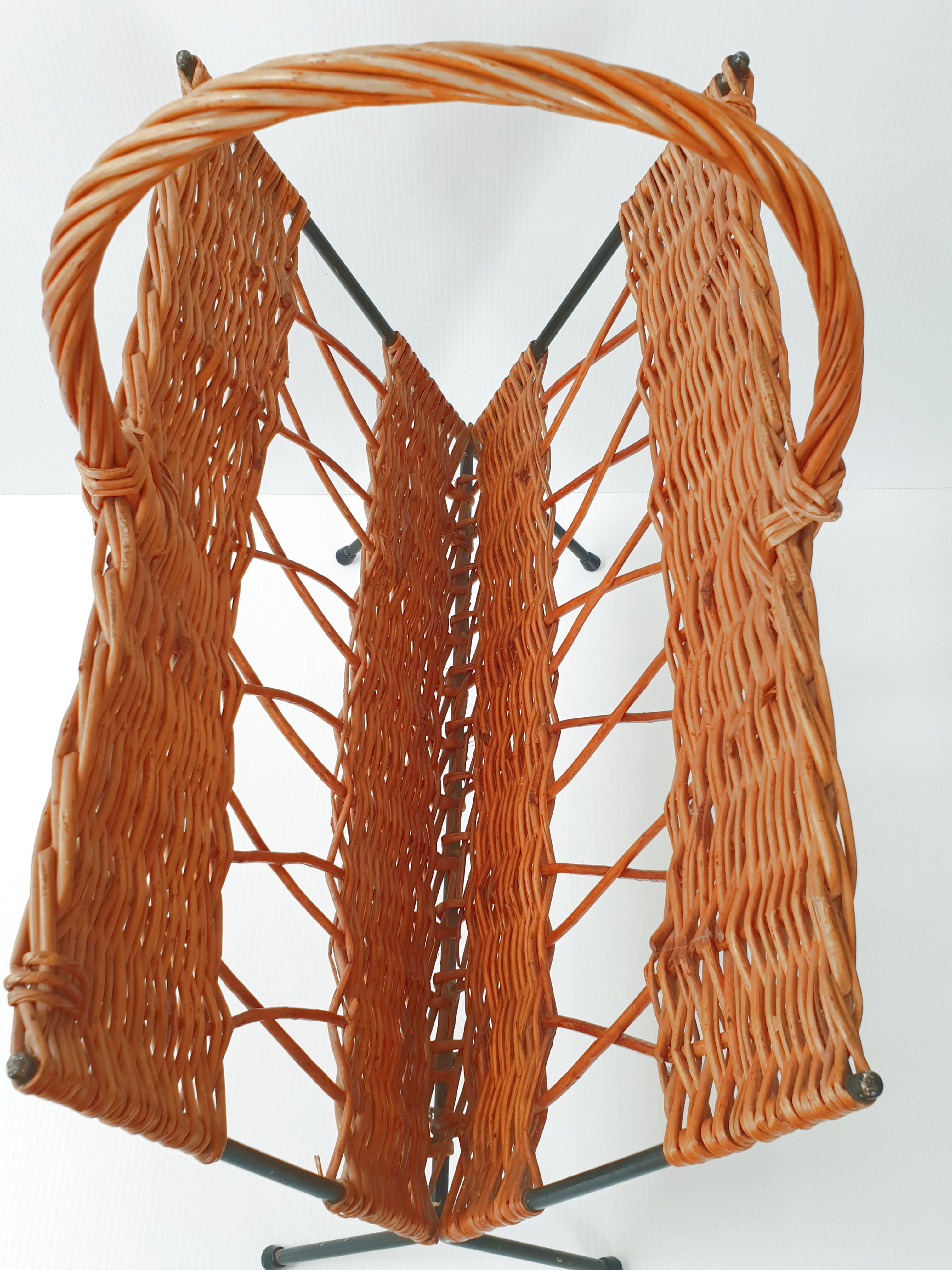 Rattan magazine holders - vintage steel