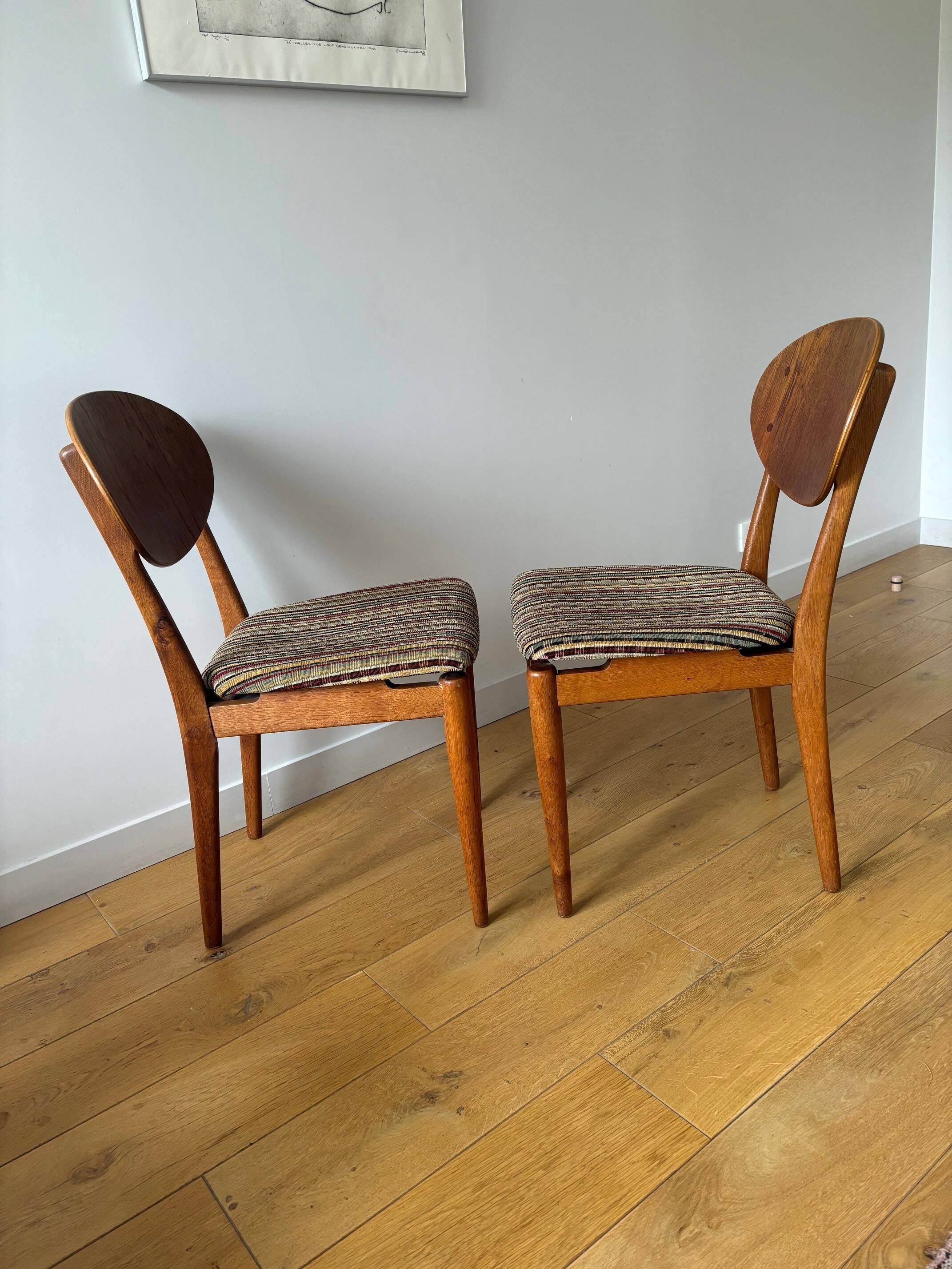 2 teak and velvet chairs - Denmark 50s/60s