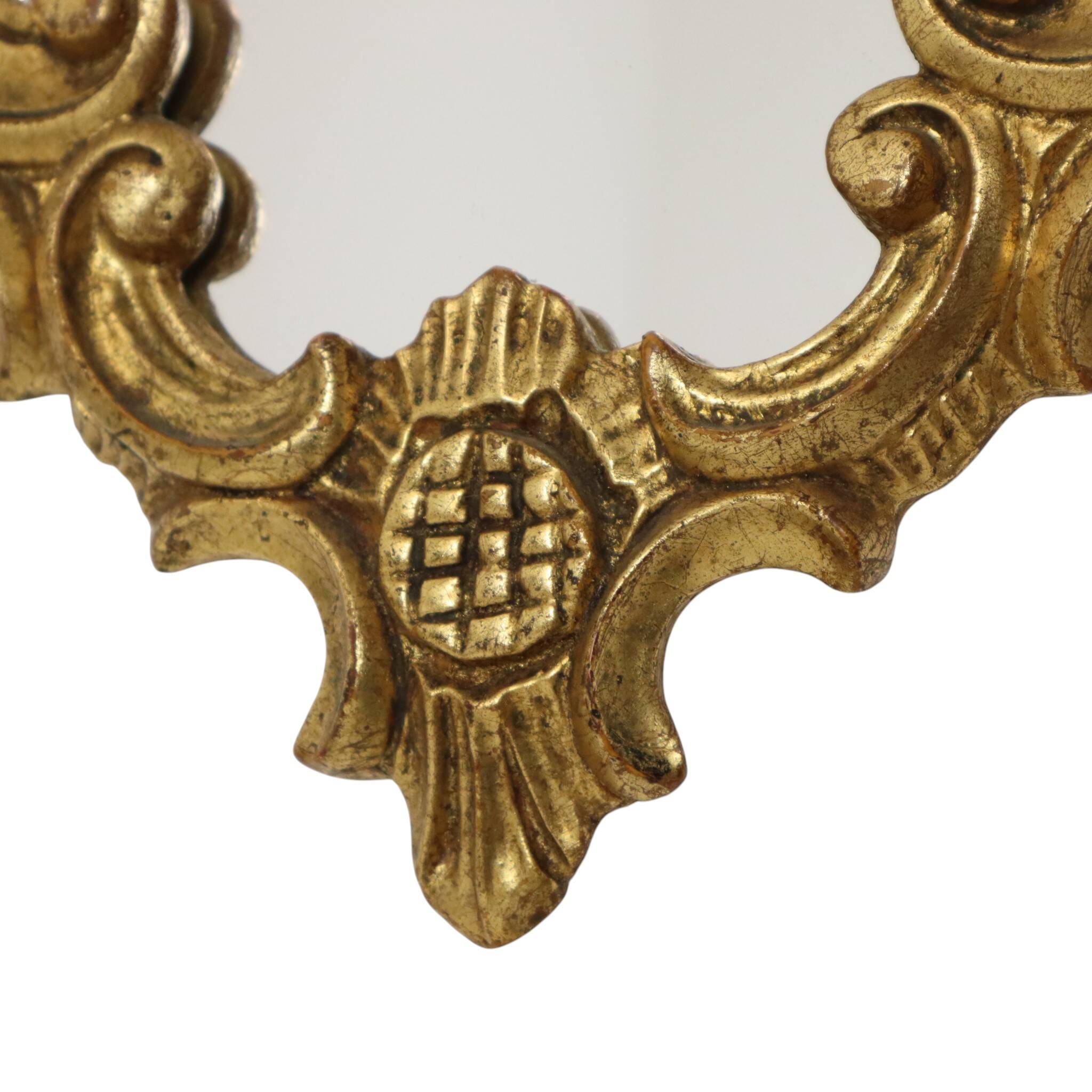 French Baroque-style gold-leaf gilded mirror with crest, 60 cm