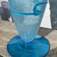 Conical vase in turquoise blue bubbled glass