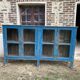 Low Indian sideboard, glass with 4 blue doors, salvaged from an Indian home -005