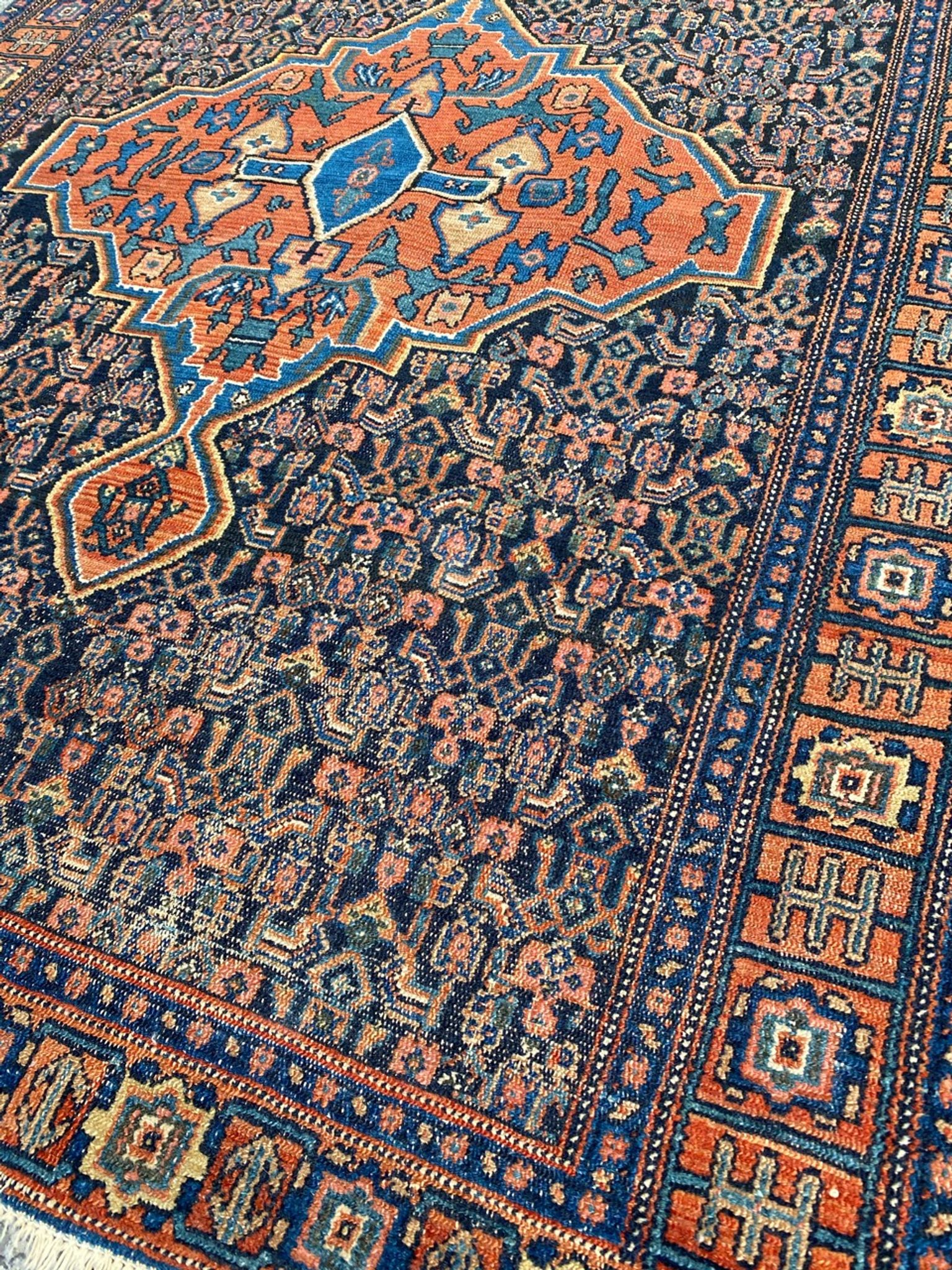 Tapis ancien persan d’orient senneh fait main 102x139 cm