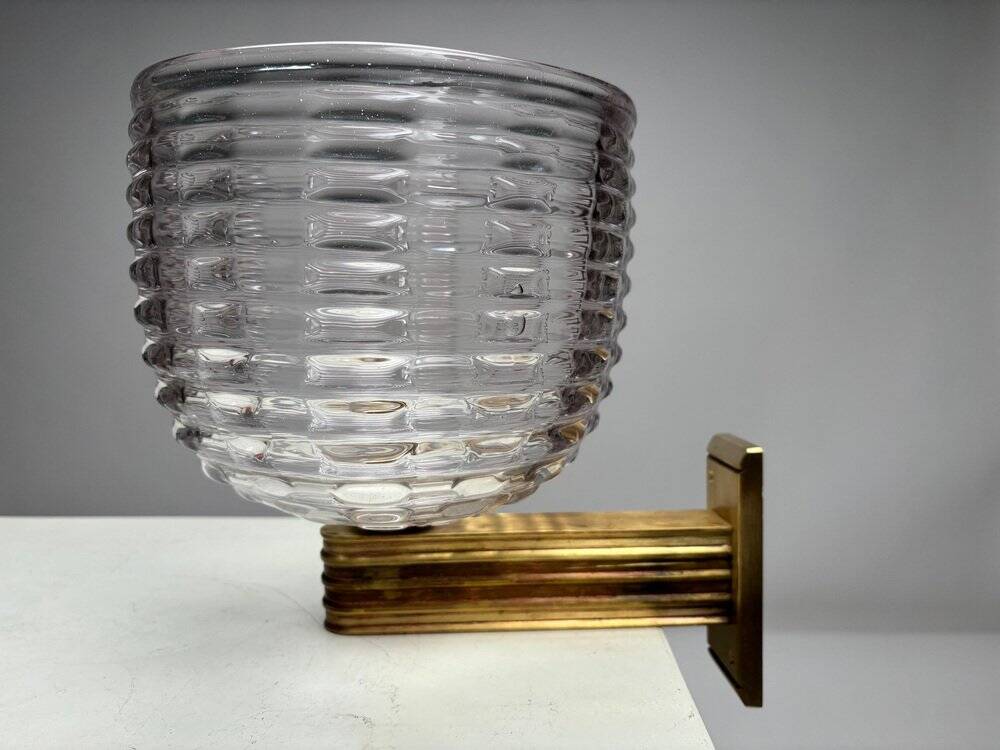 Wall Light in Blown Murano Glass and Brass attributed to Ercole Barovier, Italy, 1940s